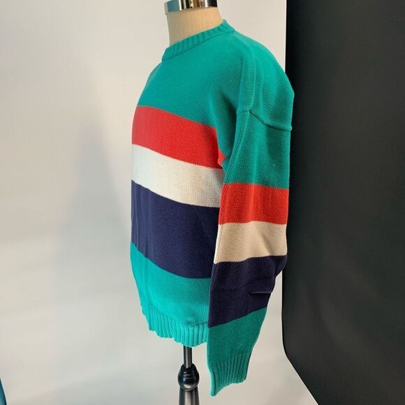 EDDIE BAUER 100% cotton sweater green red striped mens sz L - Picture 3 of 7